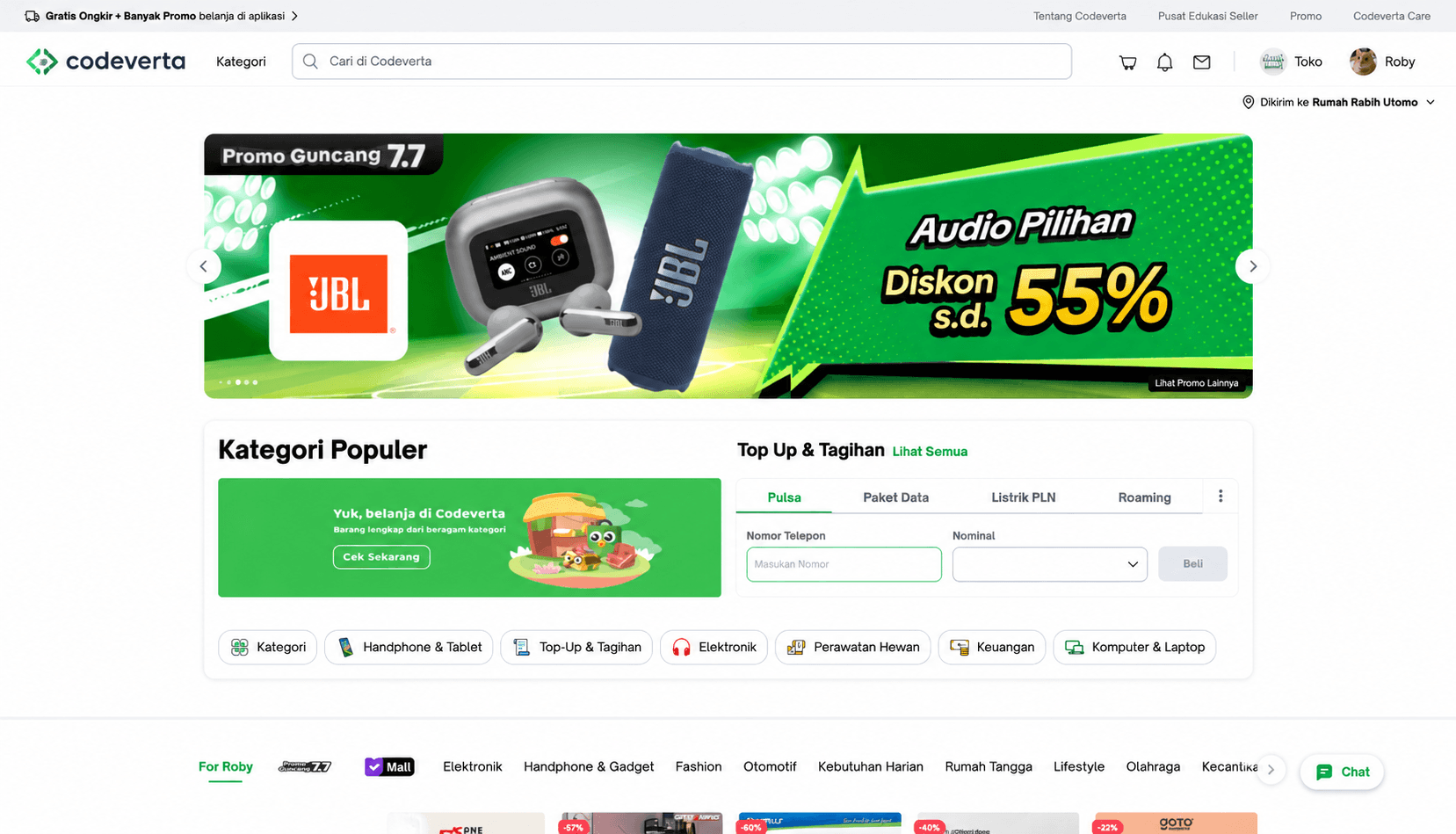 Screenshot project e-commerce - landing-page