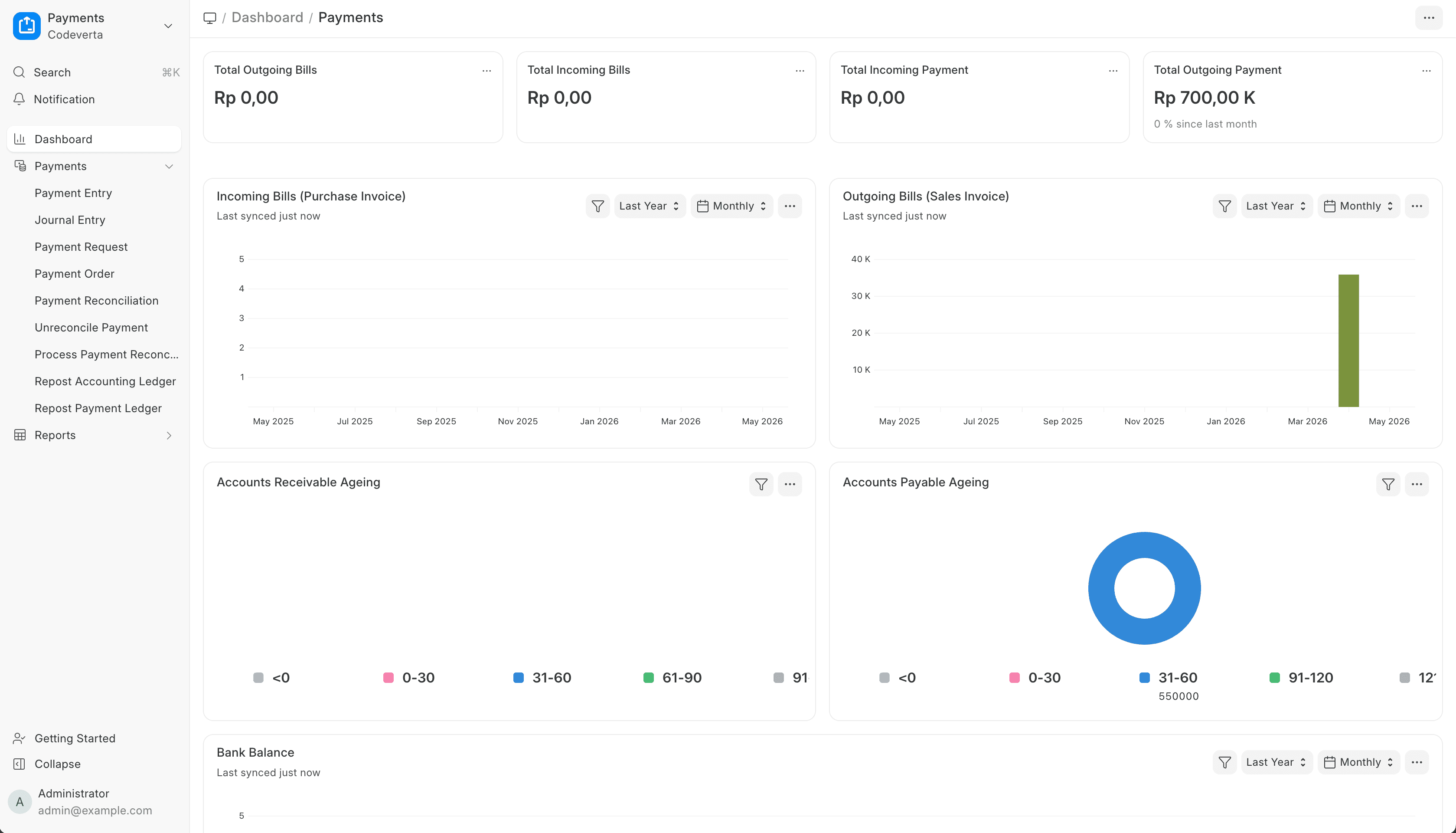 Screenshot project erp - payments-homepage