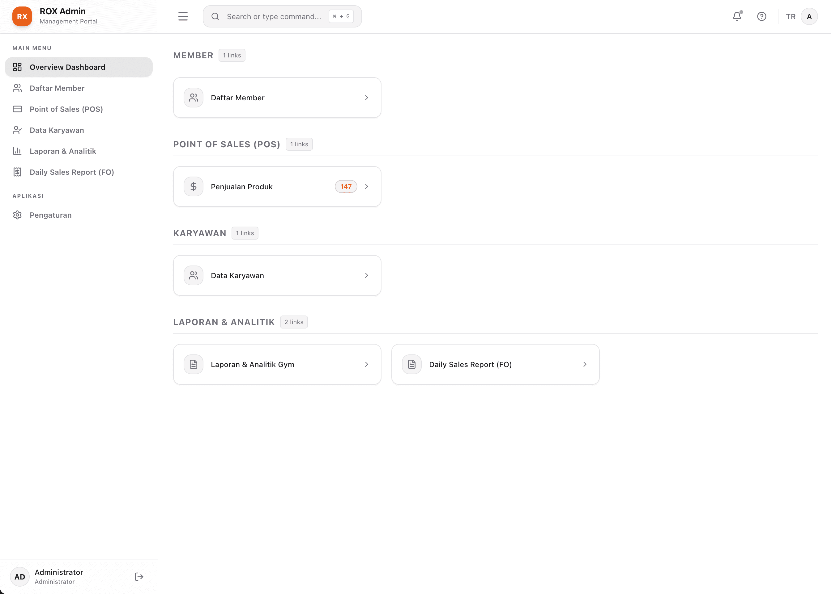 Screenshot project gym-management - admin-dashboard