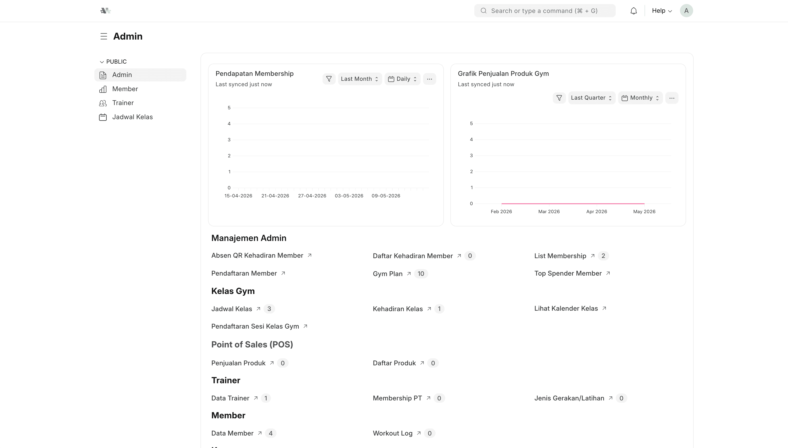 Screenshot project gym-management - admin