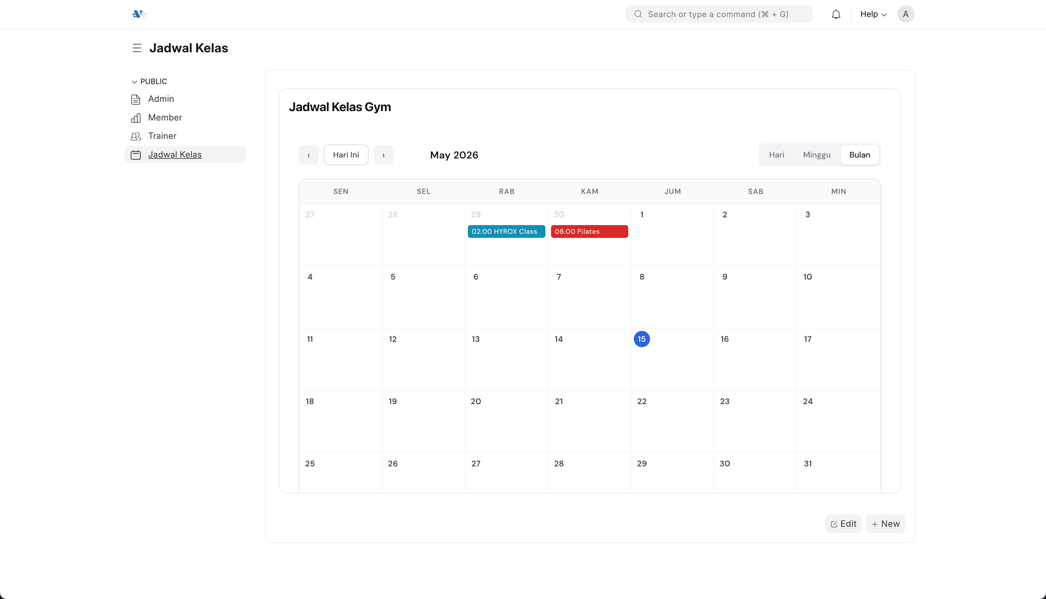 Screenshot project gym-management - jadwal
