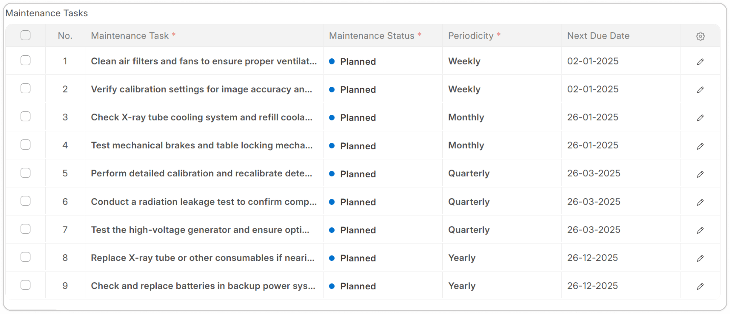 Screenshot project healthcare - maintenance-tasks